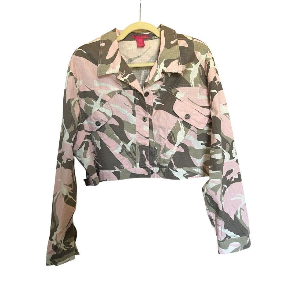 Thalia Sodi Pink Camo Cropped Jacket Plus Size 3X Y2K Utility Streetwear Women’s